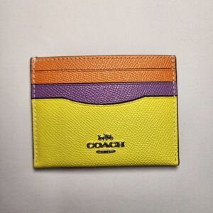 NWT Coach CM529 Slim ID Card Case Colorblock Bright Yellow Purple Iris Multi